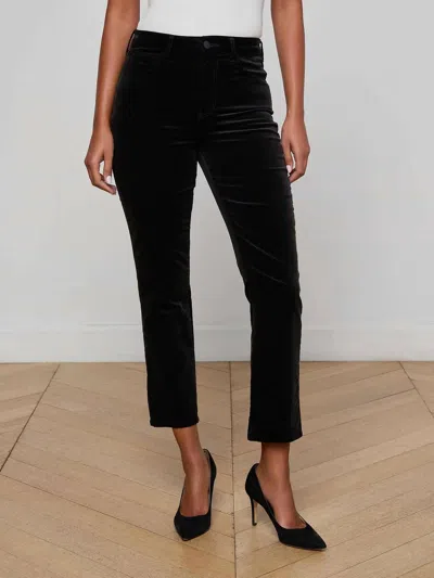 L'agence Celestia High Rise Velvet Slim Pant In Noir In Black