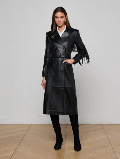 L'agence Celina Fringed Leather Trench In Black