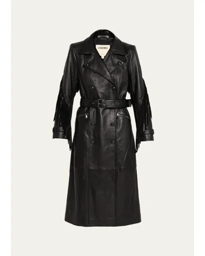 L'agence Celina Leather Fringe Trench Coat In Black