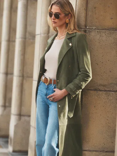 L'agence Celina Suede Trench Coat In Green