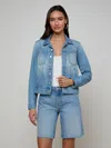 L'agence Janelle Slim-fit Distressed Denim Jacket In Blue