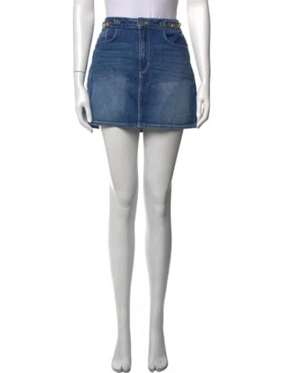 Pre-owned L'agence Chain-link Accents Mini Skirt In Blue