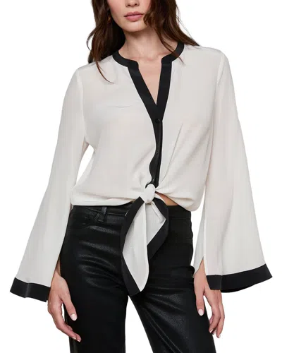L'agence Charlize Bell Sleeve Silk Blouse In White
