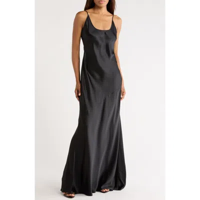 L'agence Charmaine Spaghetti Strap Silk Gown In Black