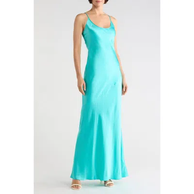 L'agence Charmaine Spaghetti Strap Silk Gown In Blue