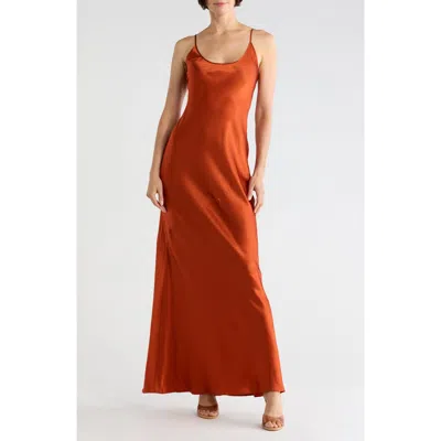 L'agence Charmaine Spaghetti Strap Silk Gown In Brown