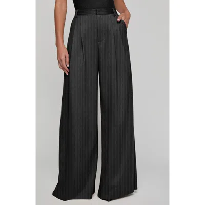 L'agence Chelsy Pinstripe Wide Leg Pants In Black