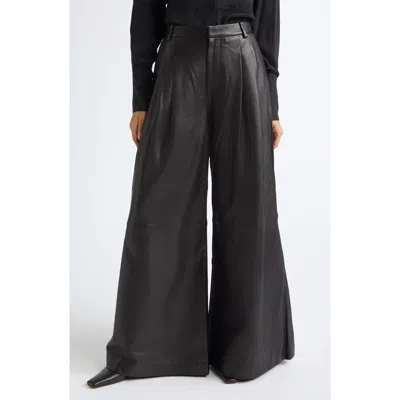 L'agence Chelsy Wide Leg Leather Pants In Black
