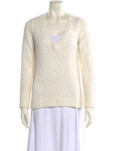 Pre-owned L'agence Chenille Plunge Neckline Sweater In Neutral
