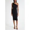 L'agence Cheryl Shirred One-shoulder Body-con Midi Dress In Black