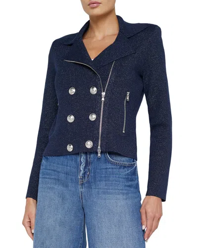 L'agence Chia Metallic Knit Biker In Blue