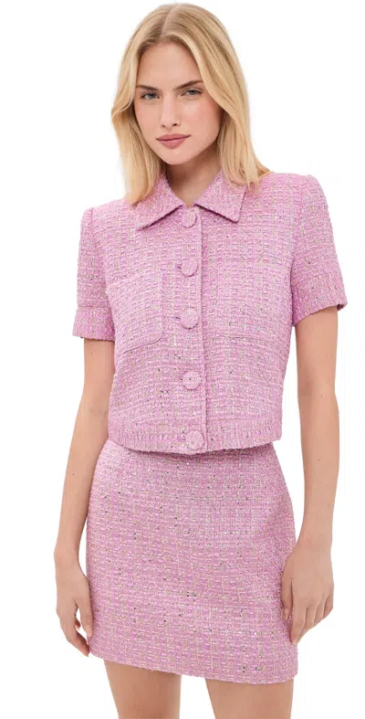 L'agence Chita Cropped Short Sleeve Jacket Peony/silver Metallic Tweed In Pink