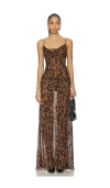 L'agence Leopard Christine Maxi Slip Dress In Brown