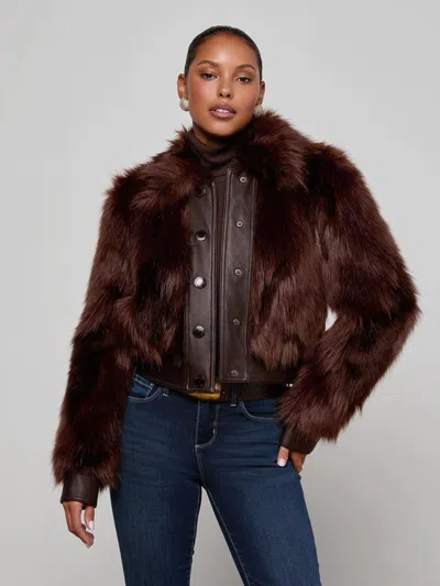 L'agence Claira Faux Fur Jacket In Brown