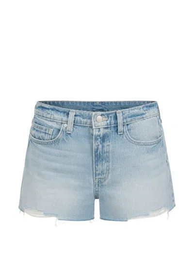 L'agence Clark Distressed Raw-edge Shorts In Blue