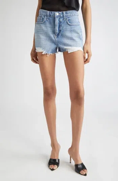 L'agence Clark High Waist Denim Cutoff Shorts In Blue
