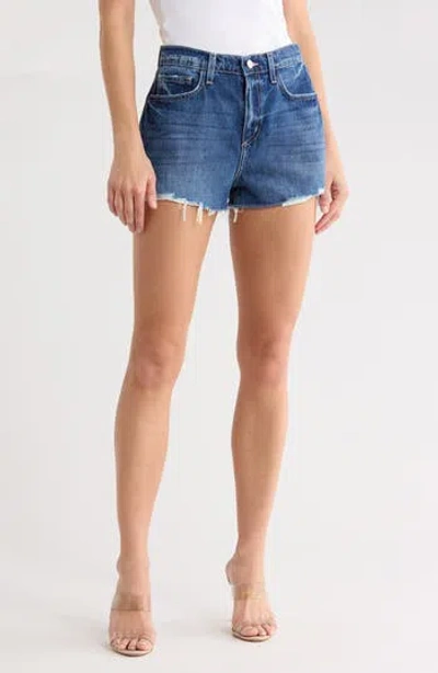 L'agence Clark High Waist Denim Cutoff Shorts In Blue