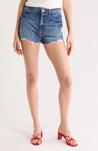 L'agence Clark High Waist Denim Shorts In Blue