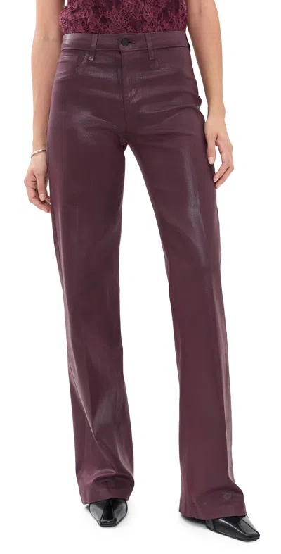 L'agence Clayton High Rise Wide Leg Faux Leather Jeans Deep Sangria Coated In Burgundy