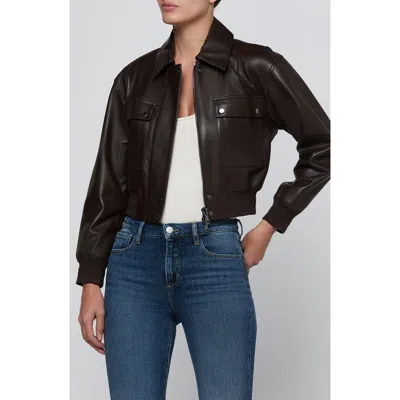 L'agence Clotilde Leather Bomber Jacket In Brunette