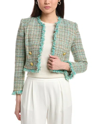 L'agence Clydie Tweed Cropped Blazer In Green