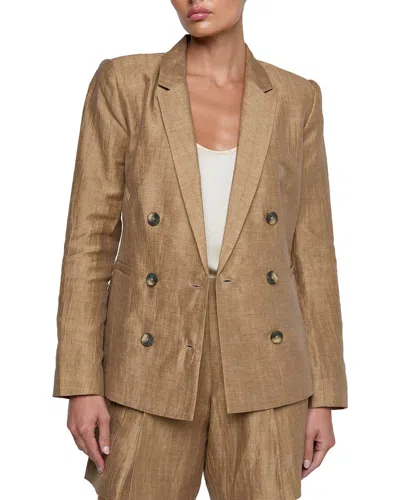 L'agence Colin Double Breasted Linen-blend Blazer In Brown