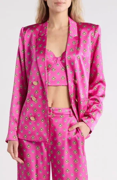 L'agence Colin Double Breasted Silk Blazer In Fuschia