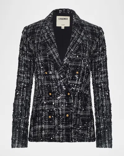 L'agence Tweed Sequinned Colin Blazer In Black