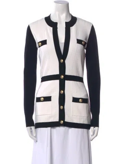 Pre-owned L'agence Colorblock Pattern Crew Neck Sweater In White