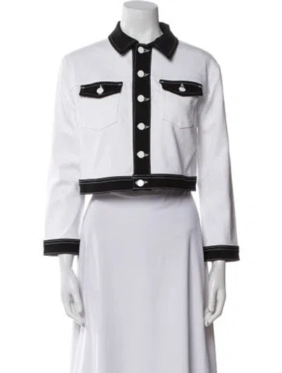 Pre-owned L'agence Colorblock Pattern Denim Jacket In White