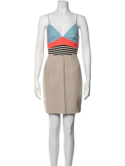 Pre-owned L'agence Colorblock Pattern Mini Dress In Neutrals