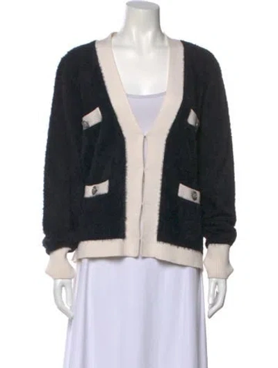 Pre-owned L'agence Colorblock Pattern V-neck Sweater In Black