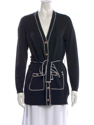 Pre-owned L'agence Colorblock Pattern V-neck Sweater In Black