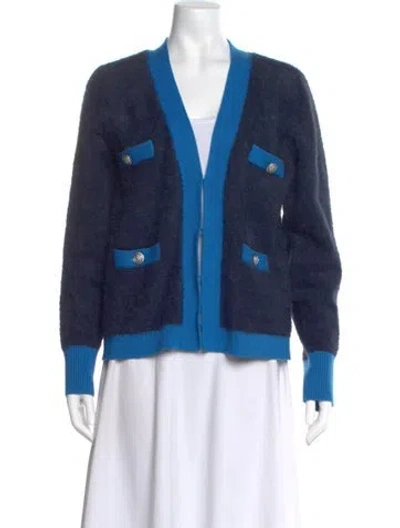 Pre-owned L'agence Colorblock Pattern V-neck Sweater In Blue