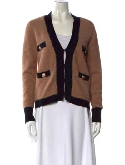 Pre-owned L'agence Colorblock Pattern V-neck Sweater In Brown