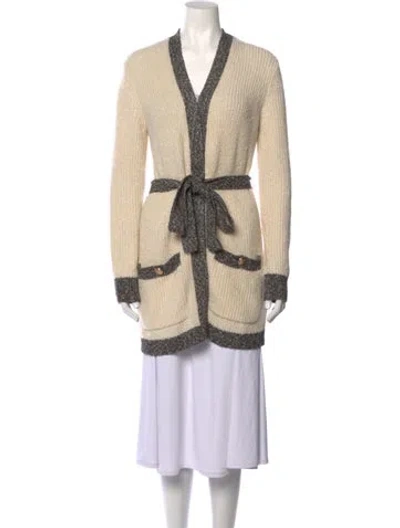 Pre-owned L'agence Colorblock Pattern V-neck Sweater In Neutral