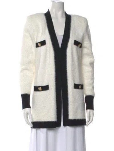 Pre-owned L'agence Colorblock Pattern V-neck Sweater In White