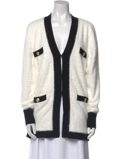 Pre-owned L'agence Colorblock Pattern V-neck Sweater In White