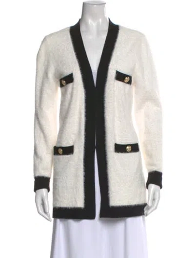 Pre-owned L'agence Colorblock Pattern V-neck Sweater In White