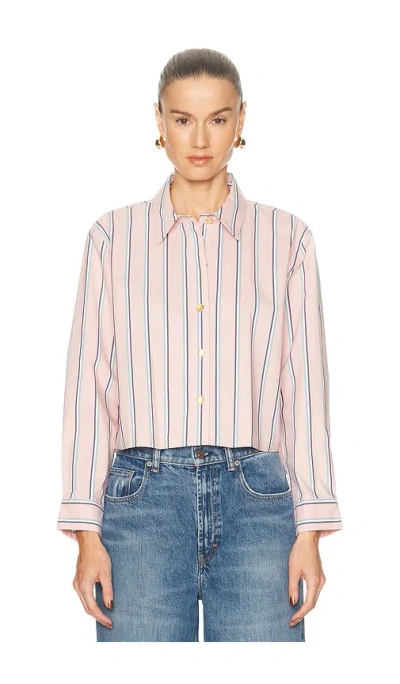 L'agence Cosette Crop Hi Low Shirt In Pale Rose Stripe