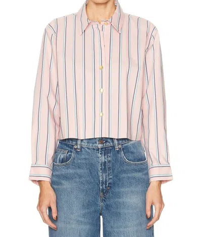 L'agence Cosette Crop Hi Low Striped Shirt In Pale Rose Stripe In Pink