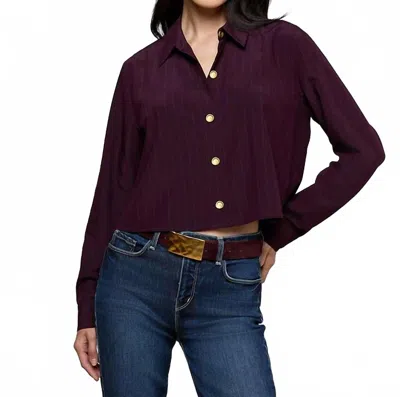 L'agence Cosette Crop Hi Low Triped Shirt In Dark Malbec Pinstripe In Burgundy