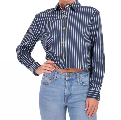 L'agence Cosette Crop High Low Shirt In Midnight Bottle Green Stripe In Blue