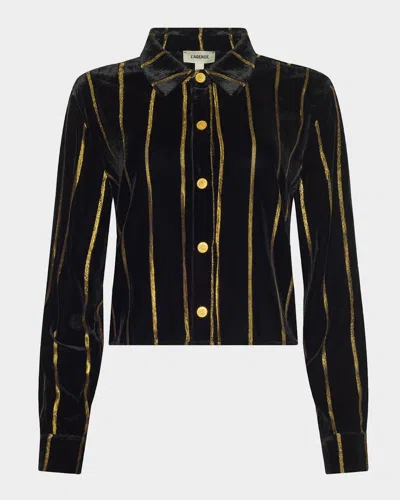 L'agence Cosette Metallic Stripe Crop Shirt In Black
