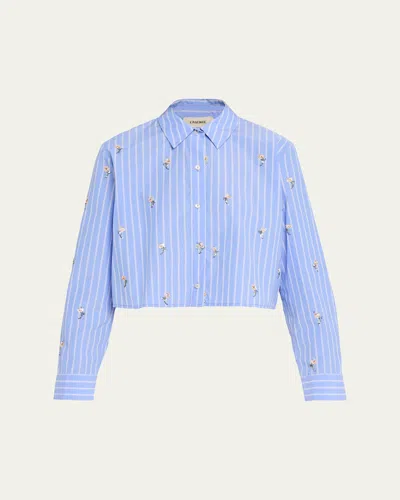L'agence Cosette Sequined Button-front Crop Shirt In Blue