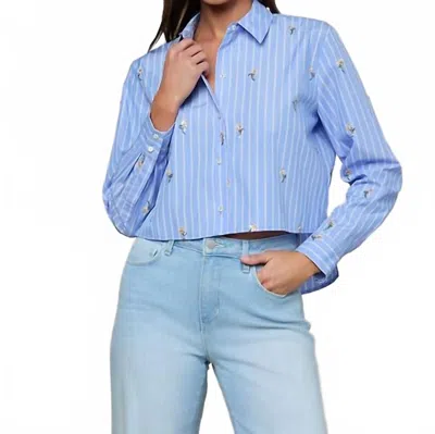 L'agence Cosette Sequined Shirt In Blue Stripe Sequin Flower