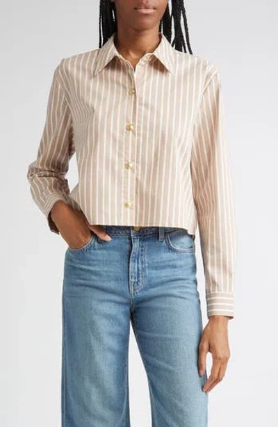 L'agence Cosette Stripe High-low Crop Snap-up Shirt In Pink