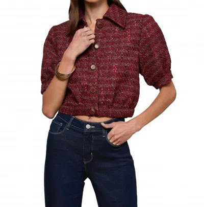 L'agence Cove Crop Short Sleeve Jacket In Brown/black Cherry Multi Tweed In Red