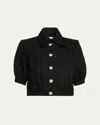 L'agence Cove Cropped Short-sleeve Tweed Jacket In Black