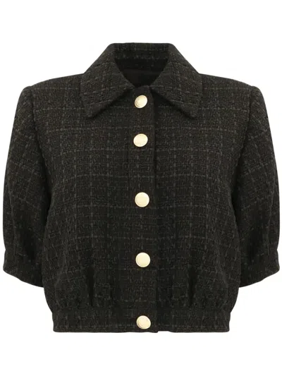 L'agence Cove Cropped Short-sleeve Tweed Jacket In Black